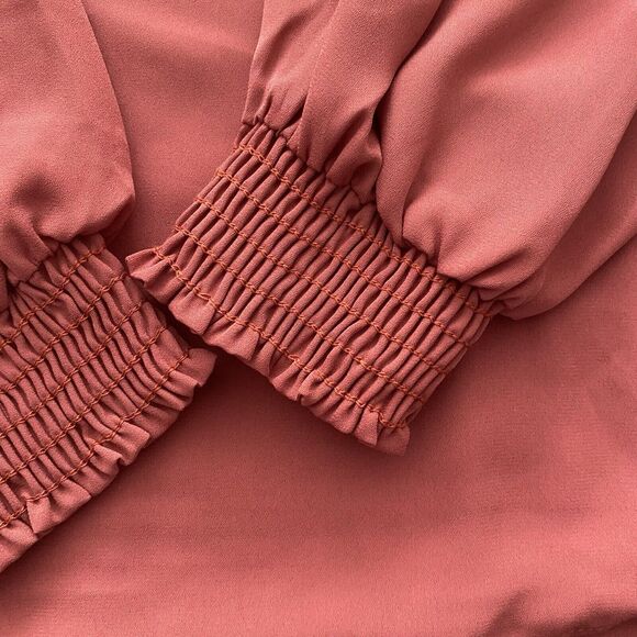 New With Tags Revolve Krisa Smocked Turtleneck Blouse, Rust Size Medium - Picture 6 of 14